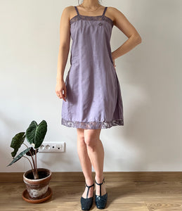 Antique 20s cotton lace deep violet dyed mini dress
