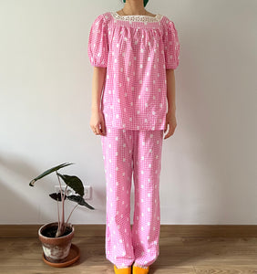 Vintage 60s pink plaid and dots cotton pyjamas