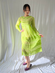 Antique sheer cotton organdy dress green dyed