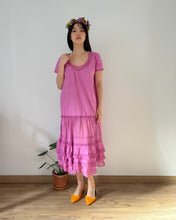 Load image into Gallery viewer, Antique 1920s soft cotton and lace hand dyed orchid dress