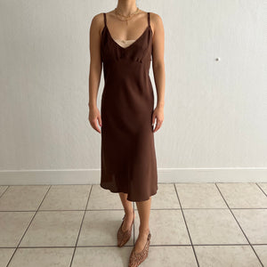 Vintage 90s brown silk slip dress