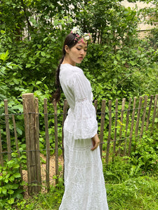 Vintage 70s white Mexican wedding dress pintuck lace