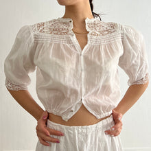 Load image into Gallery viewer, Antique Victorian white sheer cotton and lace blouse