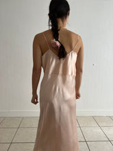 Load image into Gallery viewer, Vintage 1930s silk chiffon satin lace peach slip