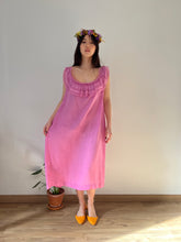 Load image into Gallery viewer, Antique Edwardian cotton ruffled collar hand dyed orchid dress