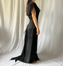 Load image into Gallery viewer, 1940s Milgrim black crêpe &amp; lace evening gown