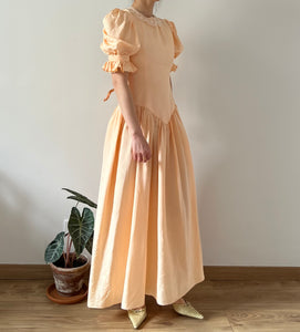 Vintage late 40s moiré peach maxi dress puffed sleeves