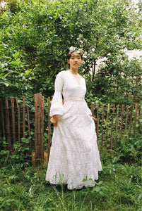 Vintage 70s white Mexican wedding dress pintuck lace