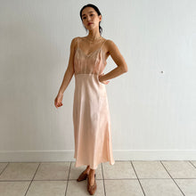 Load image into Gallery viewer, Vintage 1930s silk chiffon satin lace peach slip