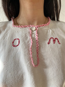 Antique white hand embroidered hemp dress