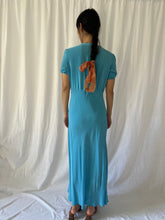 Load image into Gallery viewer, Vintage 30s silk dress azure blue dyed