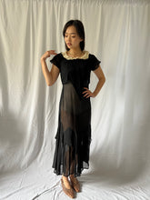 Load image into Gallery viewer, 1930s black silk chiffon handmade dress