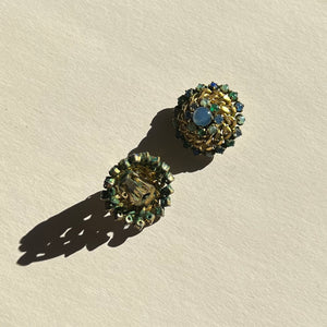 Vintage 70s clip on glass green blue earrings
