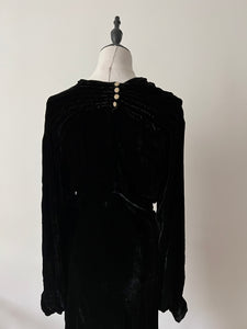 Vintage 1930s silk velvet black dress long sleeves art deco