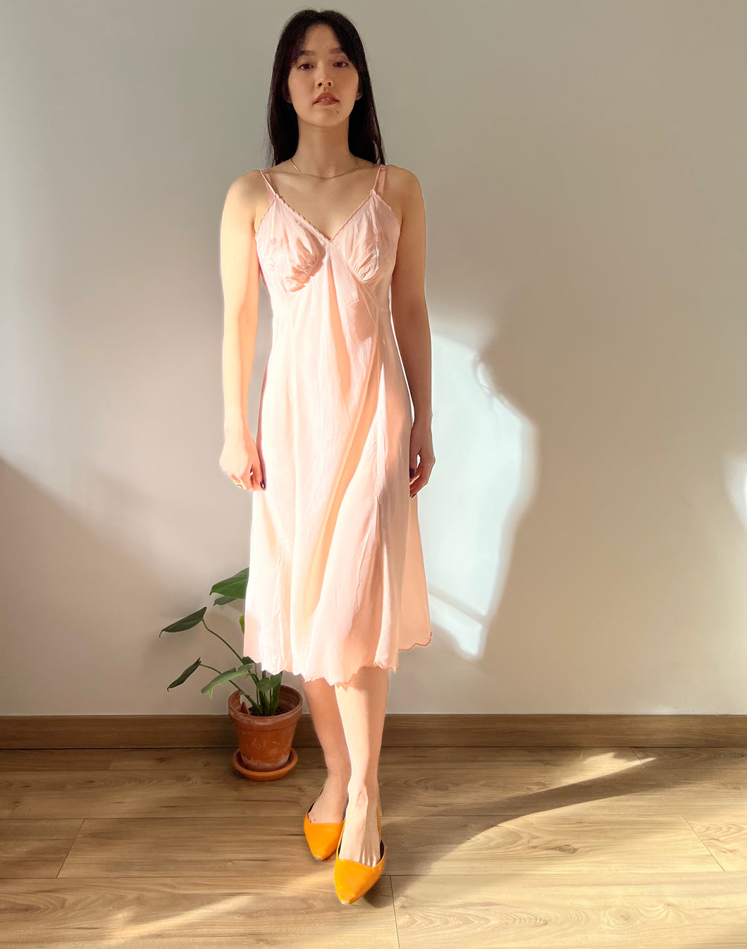 1930s sheer floral appliqué slip dress