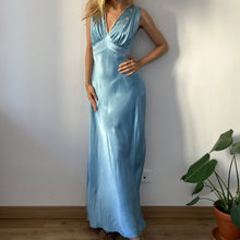 Load image into Gallery viewer, Vintage 1930s deep blue rayon satin evening maxi dress
