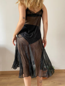 20s sheer black silk chiffon low waist dress