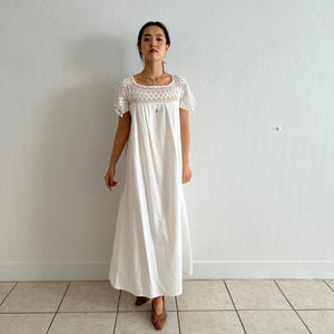 Antique Edwardian maxi white cotton dress lace