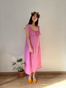 Antique Edwardian cotton ruffled collar hand dyed orchid dress