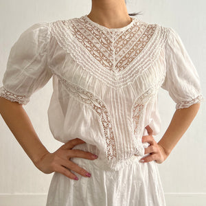 Antique Victorian white sheer cotton and lace blouse
