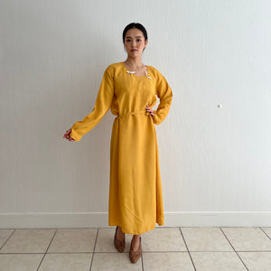 Vintage 1930s hand dyed mustard dress