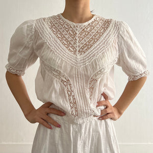 Antique Victorian white sheer cotton and lace blouse