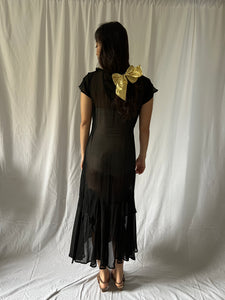 1930s black silk chiffon handmade dress