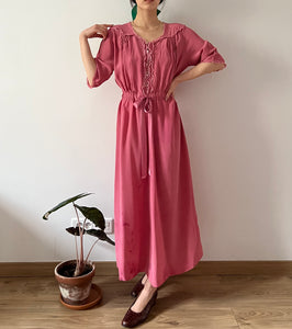 Vintage 1940s hand dyed silk dress berry pink