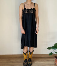 Load image into Gallery viewer, Antique 20s black silk lace slip dress