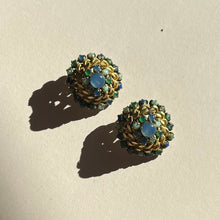 Load image into Gallery viewer, Vintage 70s clip on glass green blue earrings