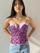 Load image into Gallery viewer, Vintage hand dyed violet lace bustier