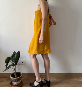Antique 20s silk slip ocre dyed