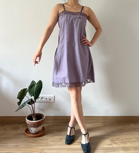 Antique 20s cotton lace deep violet dyed mini dress