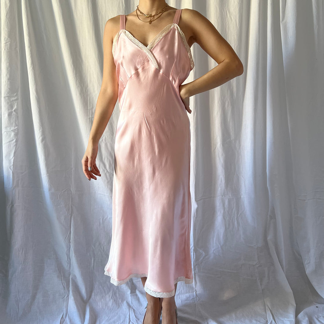 1930s Salmon Pink Silk Lingerie Dress優れた状態