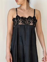 Load image into Gallery viewer, Antique 20s black silk lace slip dress