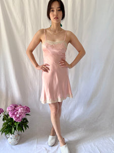 Vintage 1920s pink silk mini slip with lace