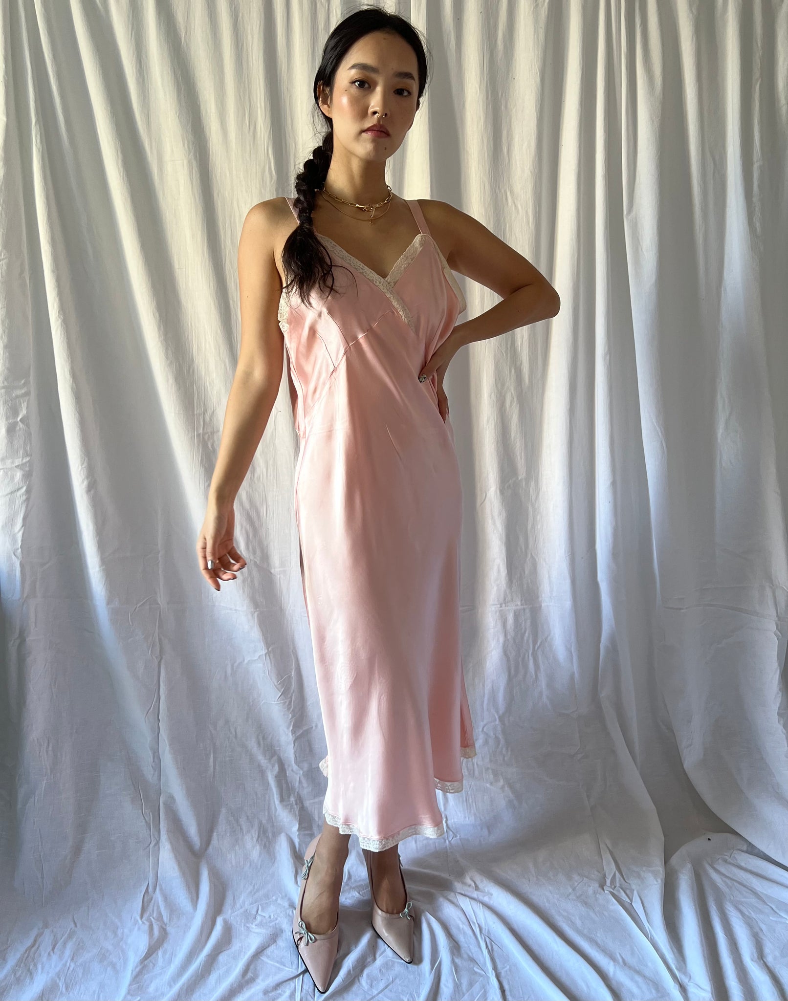 1930s Salmon Pink Silk Lingerie Dress優れた状態