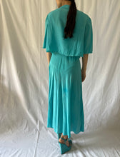 Load image into Gallery viewer, Vintage 1930s silk dress and bed jacket hand dyed turquoise