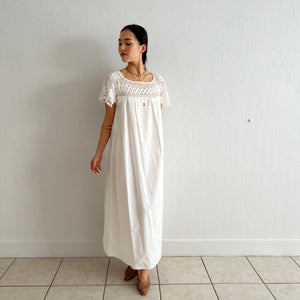 Antique Edwardian maxi white cotton dress lace