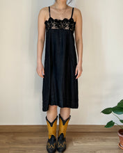 Load image into Gallery viewer, Antique 20s black silk lace slip dress