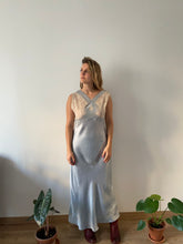 Load image into Gallery viewer, Vintage 30s blue satin lace slip