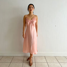 Load image into Gallery viewer, Vintage 30s pink satin slip chiffon hand embroidery