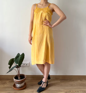 Antique 20s silk lace yellow dyed slip