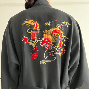 Vintage 60s Chinese black dragon kimono