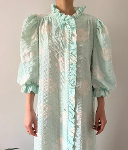 Vintage 70s light mint cotton blend floral robe