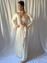 Load image into Gallery viewer, 1930s cream silk satin robe with antique lace