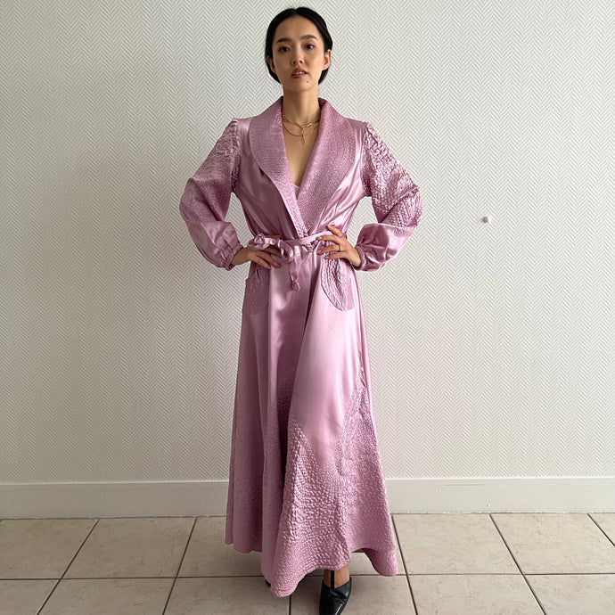 Rare quilted French vintage prune satin robe