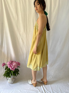 Vintage 40s hand dyed chartreuse green silk slip