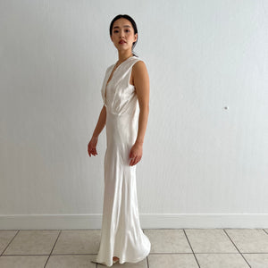 Vintage 30s white satin lace bridal dress