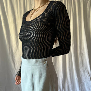 Vintage black lace mesh blouse